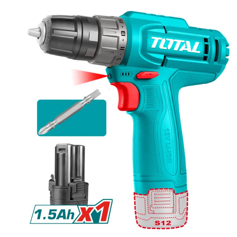 Taladro 12V 750rpm 20Nm TOTAL TDLI12456 (BATERIA CARGA TIPO C)