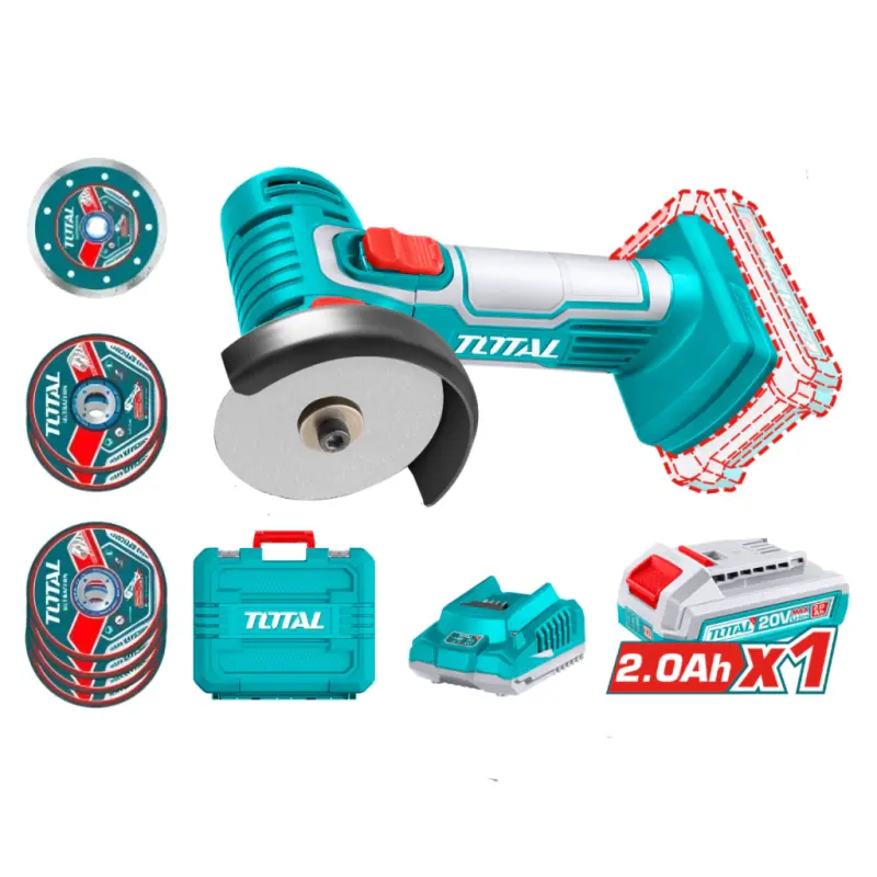 Mini amoladora 20V 76mm INDUSTRIAL TOTAL TAGLI76012-4 (MALETIN, CARGADOR, Y BATERIA)