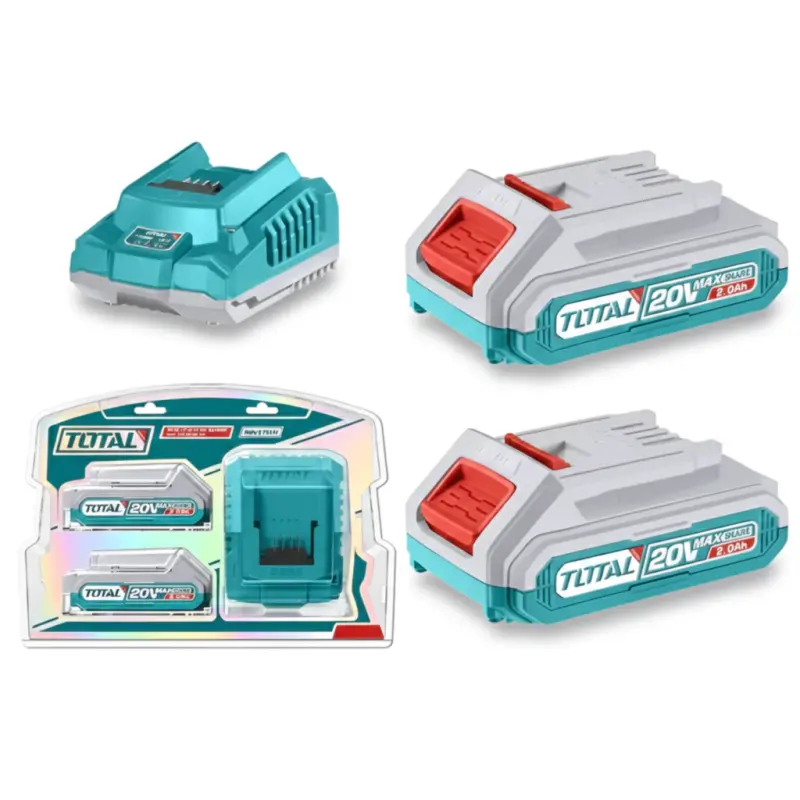 Kit 2 Baterías 20V 2.0Ah + Cargador Rápido Industrial TOTAL TFBCPK1222-4