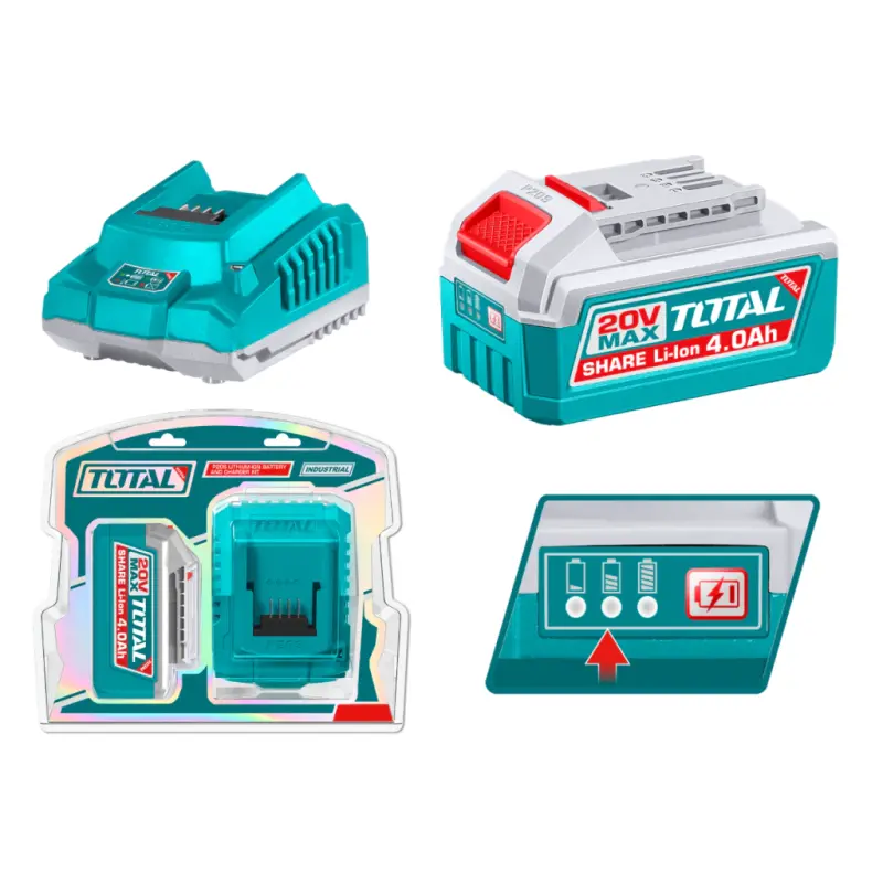 Kit Bateria 20V 4.0 Ah y Cargador Rápido Total TFBCPK1012-4