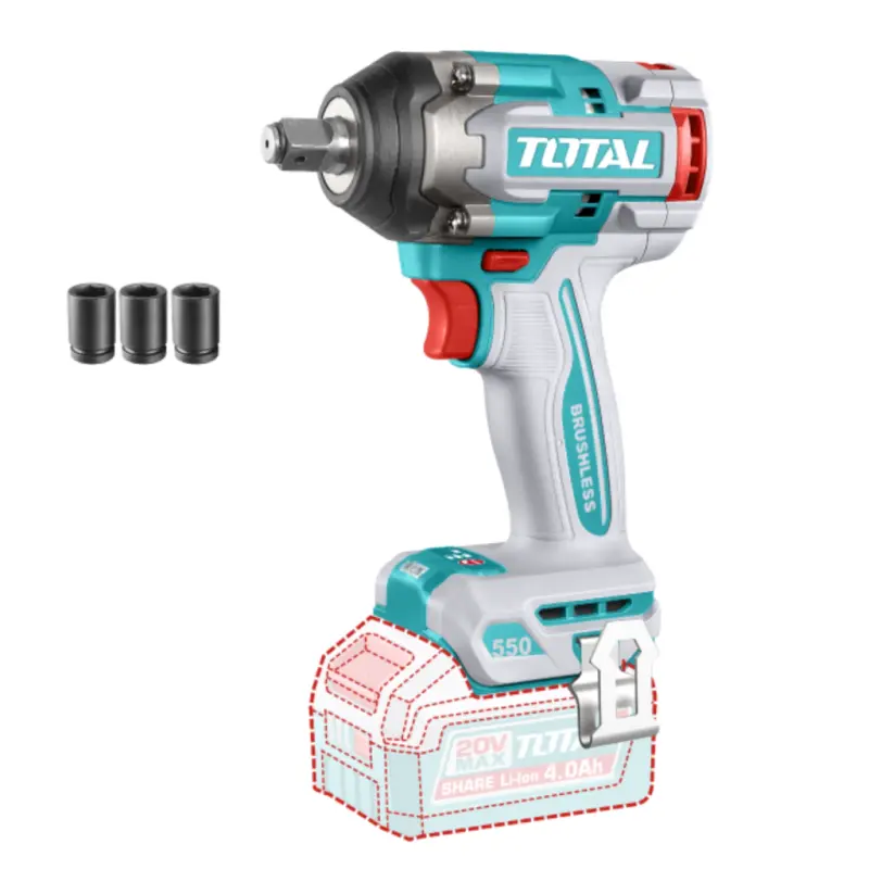Llave de Impacto Inalámbrica Total 20V Brushless 550Nm Industrial TIWLI20551