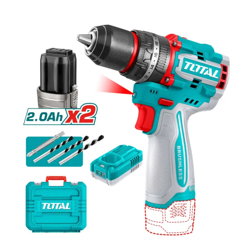 Taladro Percutor Inalámbrico 16V 66Nm Brushless con 2 Baterías y Maletín TIDLI166062-4