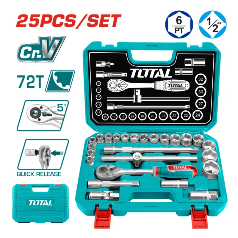 Caja De Herramientas De 25 Piezas Manuales Total Set Kit THT121251