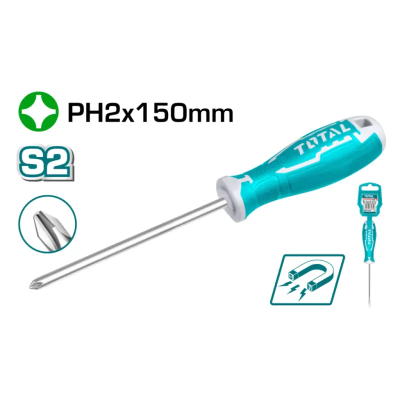 Destornillador Phillips Ph2 6mm X 150mm Total THT26PH2150