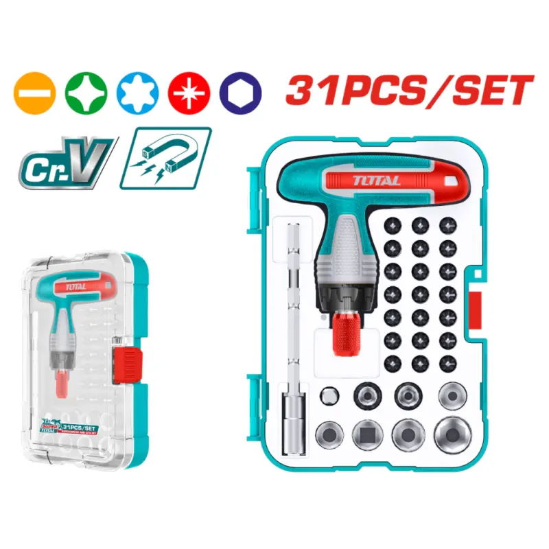 Destornillador Set De 31 Puntas Mango T Con Bocallaves TACSD30316
