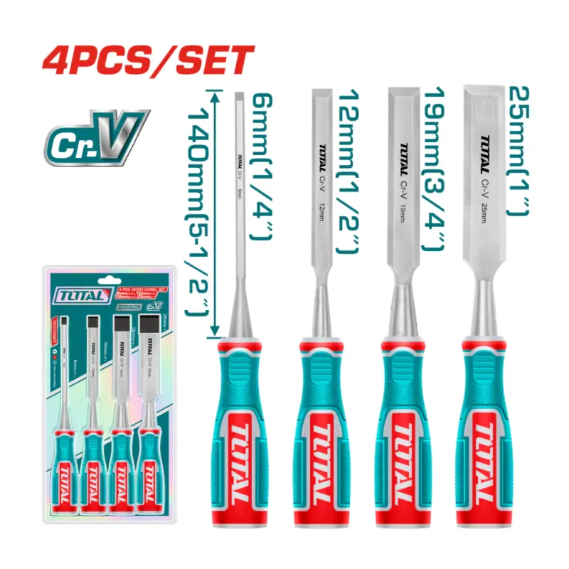 Set Juego De 4 Formones Total 6 12 19 25 Mm Cromo Vanadio THT41K0401