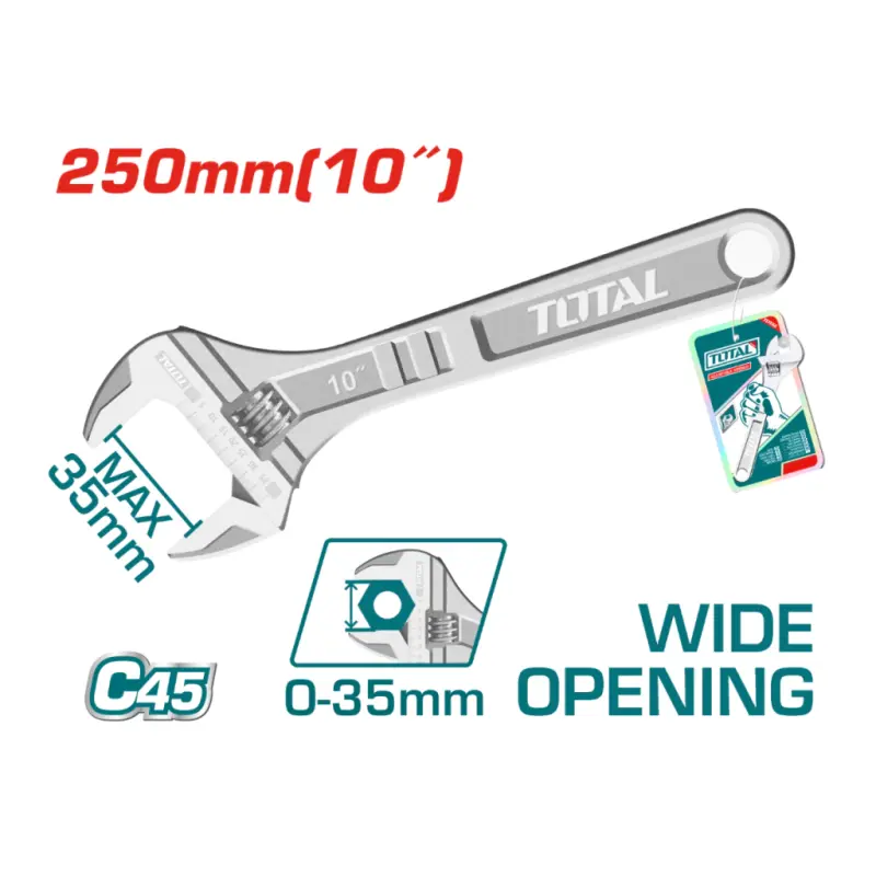 Llave Francesa Ajustable Industrial 250mm 10 Pulgadas Total THT1010103