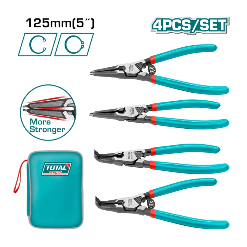 Kit De cuatro pinzas seeger 125mm industrial Total THTJ214041
