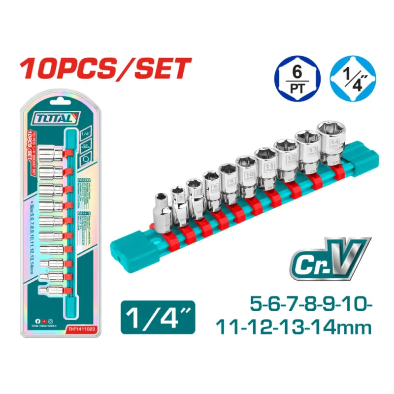 Set 10 Bocallaves 1/4" INDUSTRIAL TOTAL THT1411023