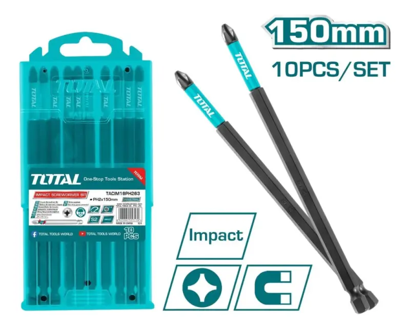 Set Kit 10 Puntas Ph2 Atornillar Impacto 150mm Total TACIM16PH263